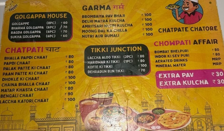 Chatpate Chatore Menu