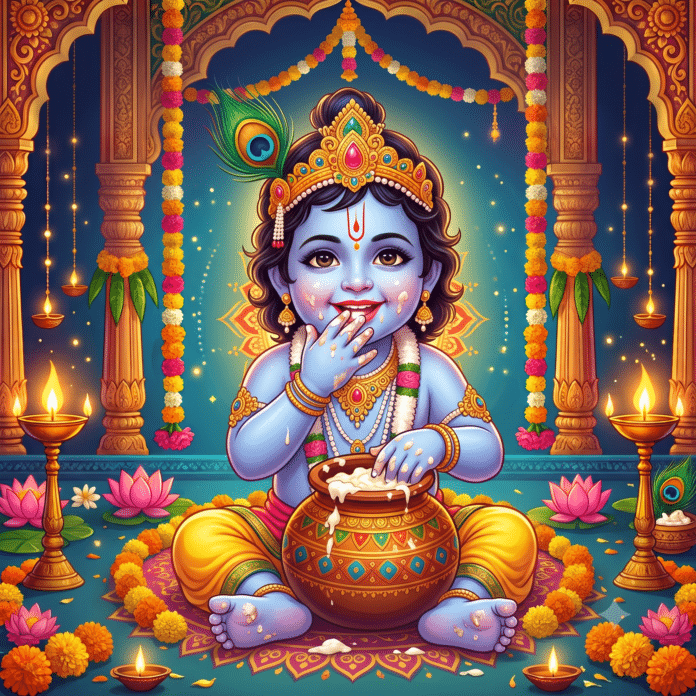 Best Janmashtami WhatsApp Status 2026 in Hindi and Punjabi featuring Bal Krishna